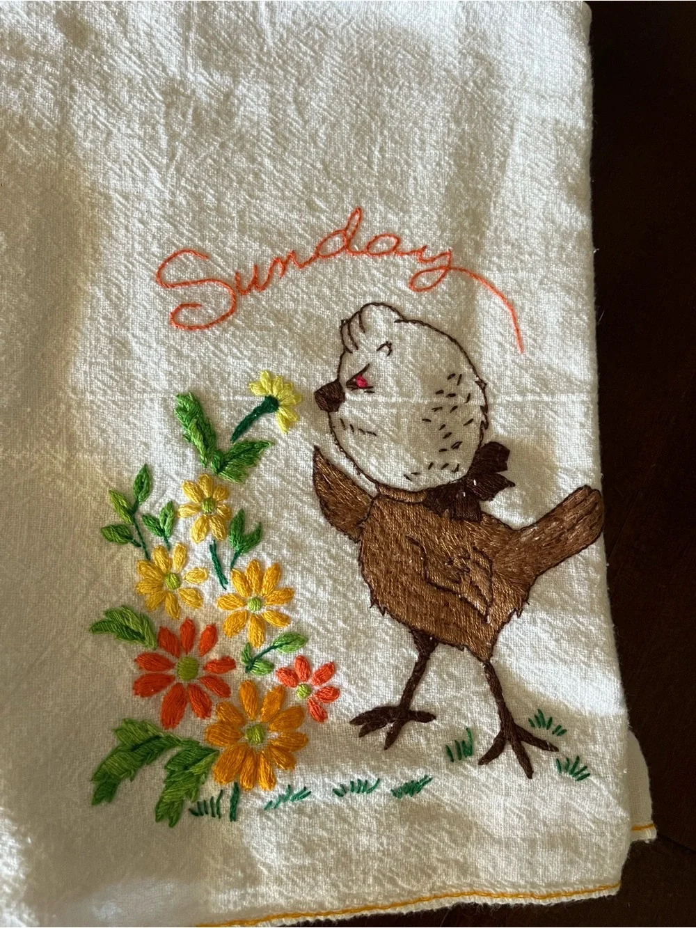 Bird Days of the Week Flour Sack Towels Embroidered Vintage